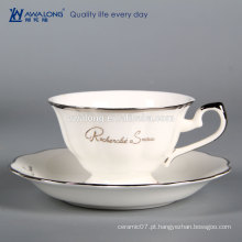 Silver Rim Tea Cup Branco Custom Logo Taça De Chá E Saucer Conjuntos